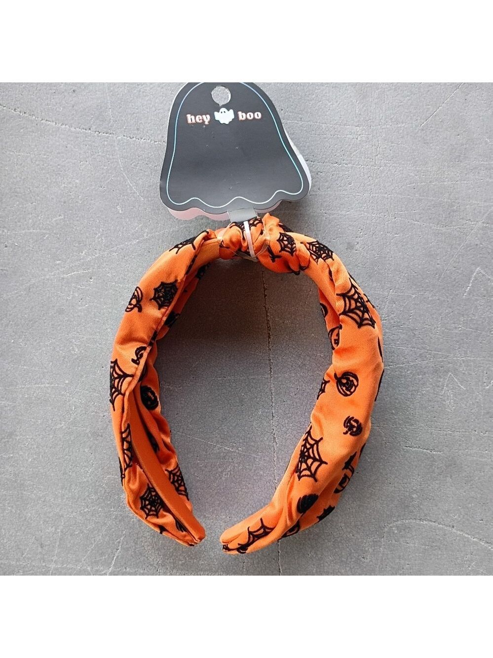 2/$1/ Orange Halloween Adult Headband with Velvet Spider Web Print